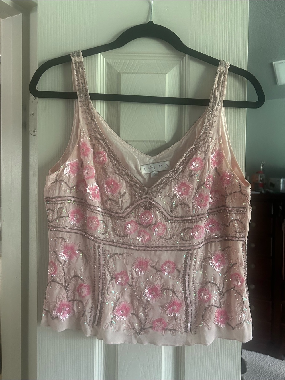 Zelda Pink Floral Beaded Camisole